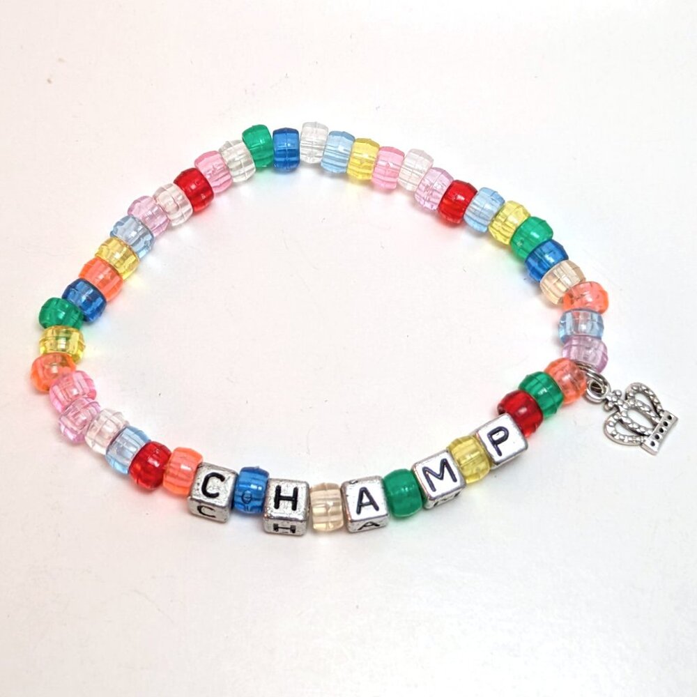 Handmade Champ Crown Rainbow Beaded Bracelet Preppy Kidcore Kawaii Vintage 90s